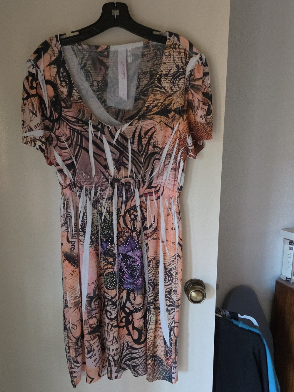Cristinalove Peach Floral-Print Cinched-Waist Midi Dress with Purple Accent